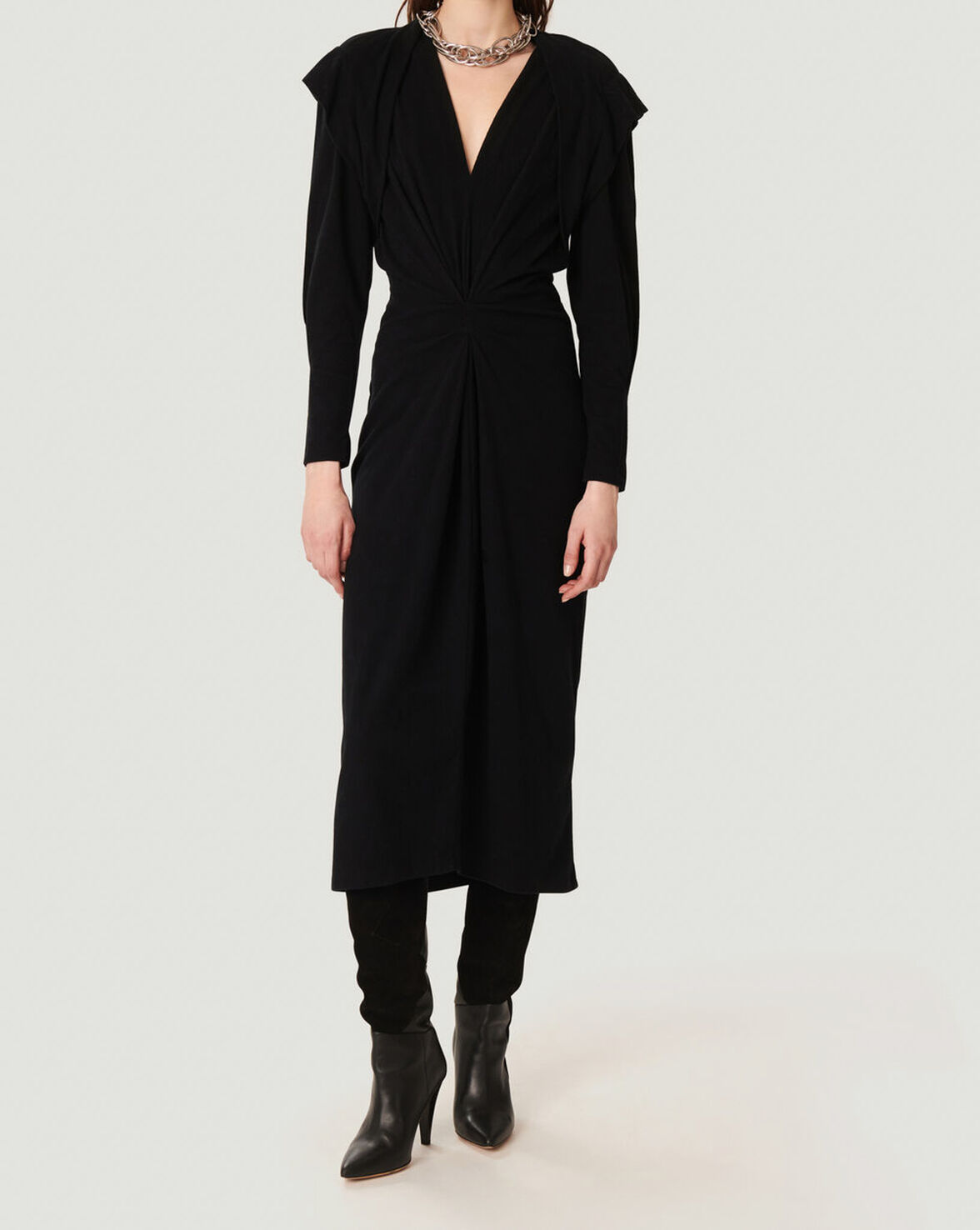 SIBALA DRAPED COTTON MIDI DRESS image number null